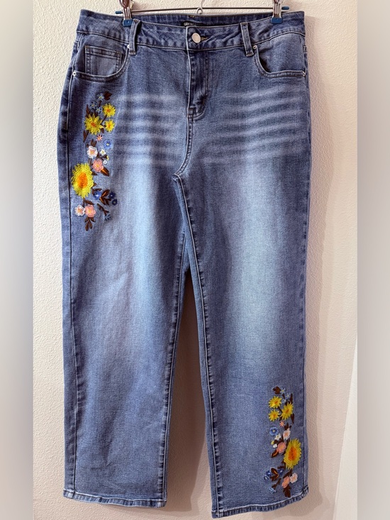 Flamingals Denim - Flamingals Embroidered Floral Denim Jeans with Stretch XL (12/14)